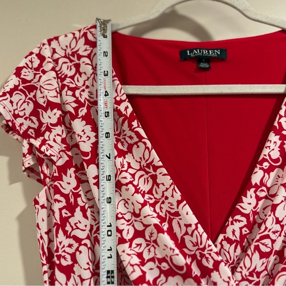 Lauren Ralph Lauren Berry Red Cream White Floral Print Fitted Dress Size 6 NWT - Picture 13 of 14